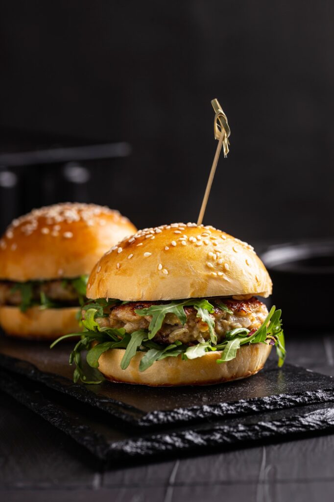 Chicken burger with greens